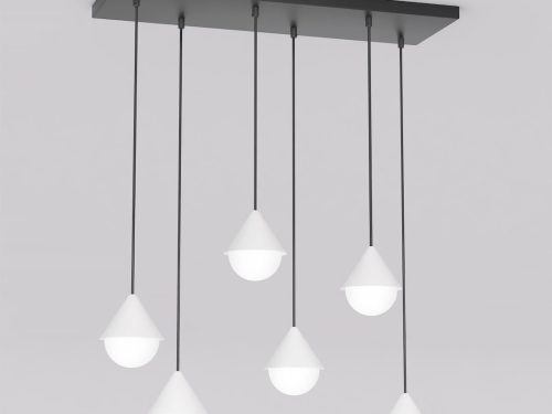 GIRO hanglamp Jaty zwart Ø10 cm met 6 verstelbare pendels en witte glazen bollen