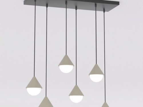 Hanglamp Ceintano Zwart met 6 pendels en beige glazen kappen, modern en in hoogte verstelbaar