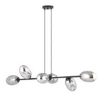 Hanglamp Leiden Zwart Ø12 cm met verstelbare ophanging, zwarte staal- en glazen afwerking met grafietkleurige kappen
