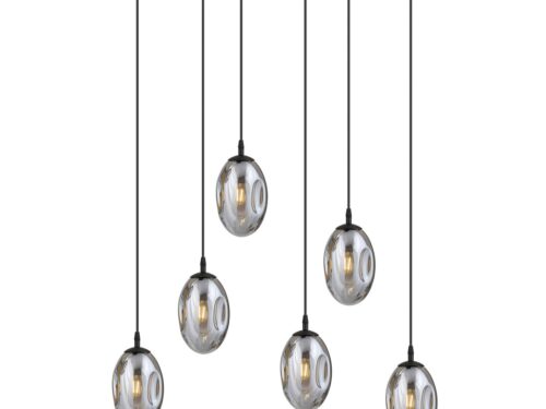 Hanglamp Keinter Zwart Ø12 cm met 5 rookglas pendels en verstelbare snoeren