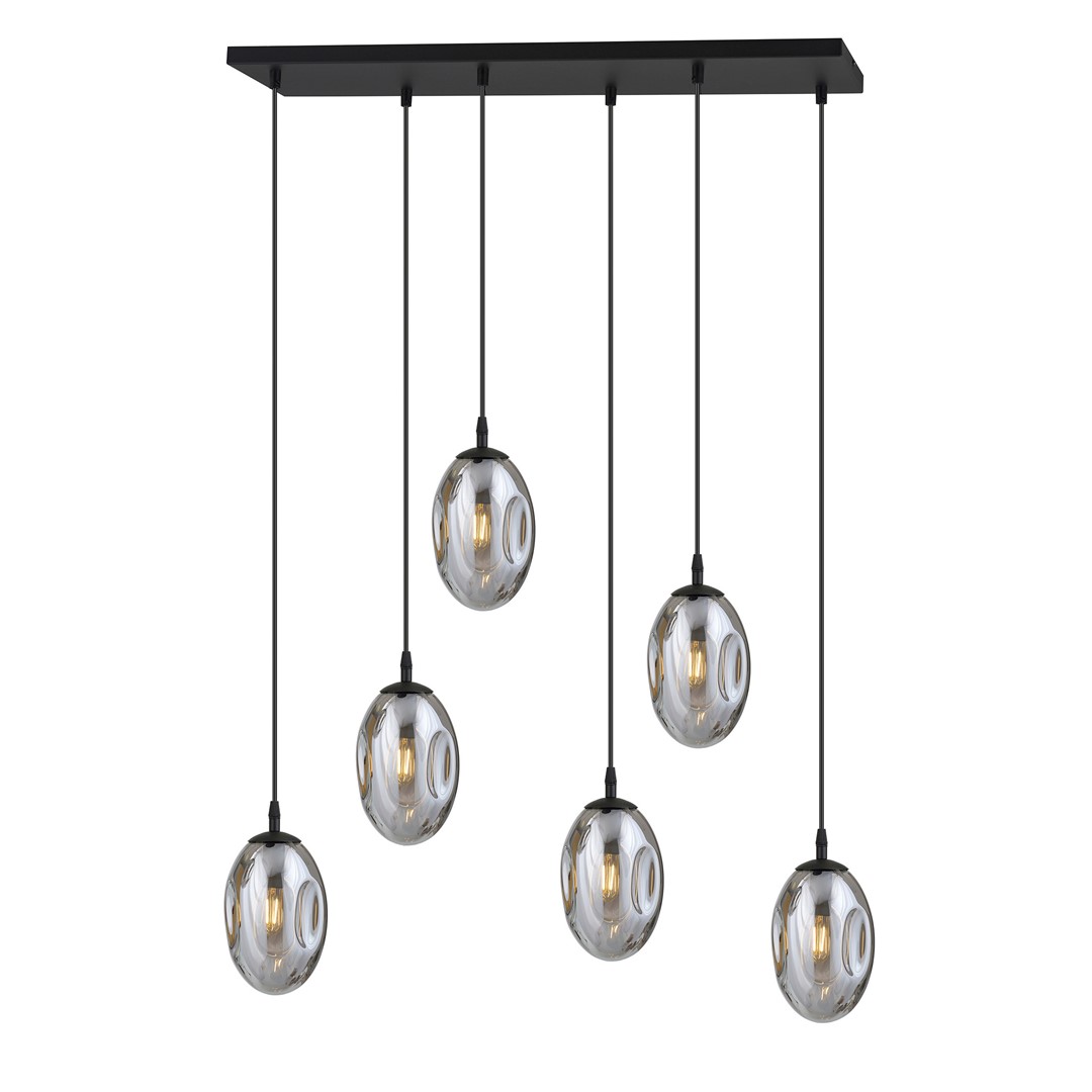 Hanglamp Keinter Zwart Ø12 cm met 5 rookglas pendels en verstelbare snoeren