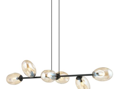 Hanglamp Zikon zwart Ø12 cm met zes amberkleurige glazen lampenkappen en verstelbare ophanging