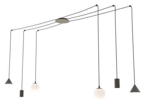 Hanglamp Elio Zwart, moderne spiderlamp met zes verstelbare lichtpunten in zwart gepoedercoat staal