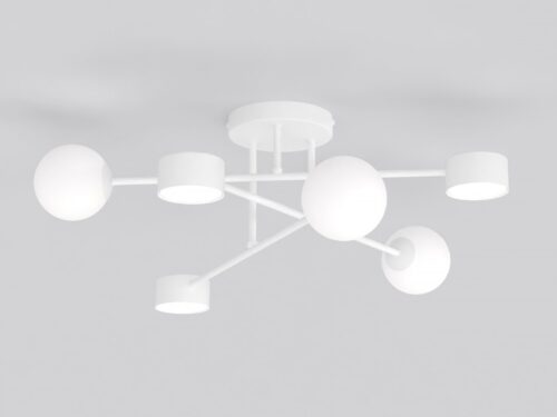 Plafondlamp Prines Wit Ø10 cm met zes witte lampschermen en strak modern design