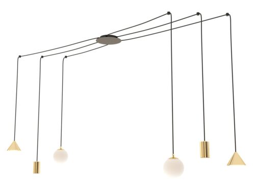Hanglamp Bokan Goud met verstelbare snoeren, goud-zwart design en moderne pendels