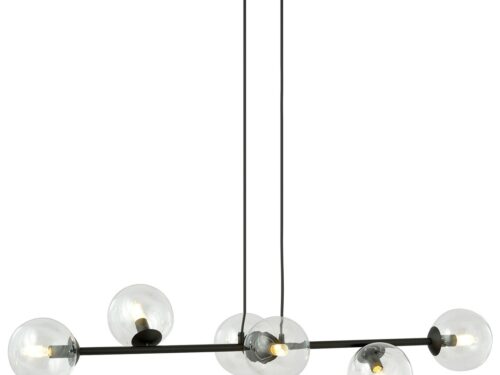 ROSSI Hanglamp Treiltand zwart Ø14 cm met 6 transparante glazen bollen en verstelbare hoogte