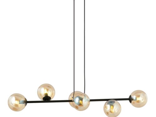 Hanglamp Vaunton zwart met amberglas, 5 lichtpunten en verstelbare hoogte