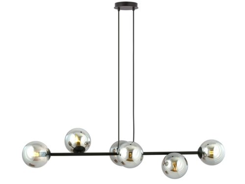 Hanglamp Fonsir zwart Ø14 cm met grafietglas en 6 lichtpunten, verstelbare hoogte