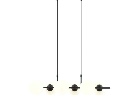 Hanglamp Marta Zwart Ø15 cm met zwart frame, 6 verstelbare armen en witte glazen kappen