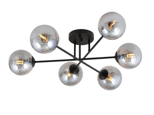 Plafondlamp Hoian Zwart Ø14 cm met zes rookglazen bollen en moderne, strakke uitstraling