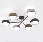 Plafondlamp Doomund zwart Ø20 cm met zes cilindrische kappen in zwart, bruin en grijs, Japandi stijl