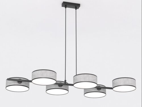 Hanglamp Deike grijs Ø20 cm met zes cilindervormige kappen en verstelbare hoogte