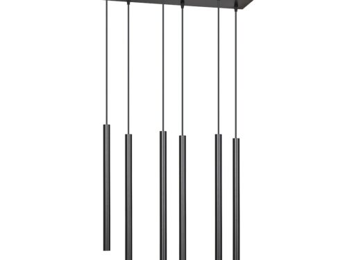 Hanglamp Heesir Zwart met zes slanke lichtbuizen en verstelbare ophanging in modern minimalistisch design
