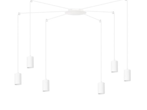 Hanglamp Skeril Wit spiderlamp met verstelbare armen en witte cilindervormige spots van gepoedercoat staal