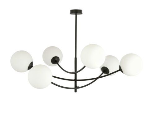 Plafondlamp Lelang zwart Ø15 cm met 6 witte glazen bollen en modern stalen frame