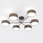 Plafondlamp Finel bruin Ø20 cm met zes lichtpunten, zwarte accenten en Japandi-stijl