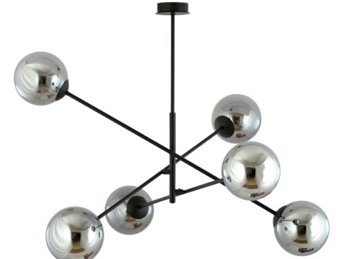 Hanglamp Loontena zwart Ø14 cm met 6 glanzende glazen kappen en verstelbare hoogte, modern design