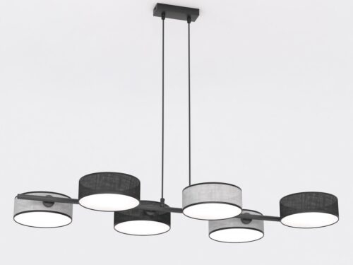 Hanglamp Piermaro Zwart Ø20 cm, verstelbaar, met 5 ronde lampenkappen in zwart en grijs staal