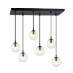 Hanglamp Hemmum Zwart Ø14 cm met zes transparante glazen kappen en verstelbare hoogte