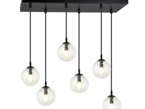 Hanglamp Hemmum Zwart Ø14 cm met zes transparante glazen kappen en verstelbare hoogte