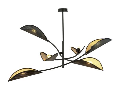Plafondlamp Vernir Zwart Ø12 cm met 6 lichtpunten en zwart-gouden lampenkappen, modern design