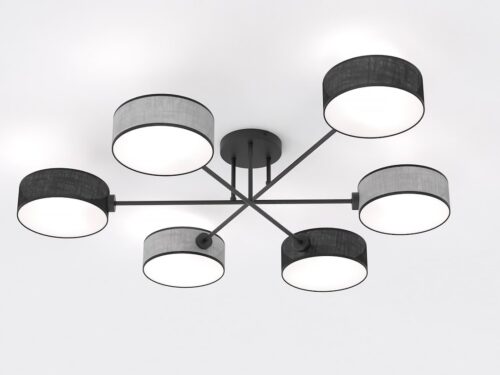 Plafondlamp Toonis zwart Ø20 cm met zes cilindervormige kappen en Japandi-uitstraling