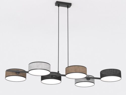 Hanglamp Ziermora Zwart Ø20 cm met 5 ronde kapjes in Japandi stijl en gepoedercoat staal