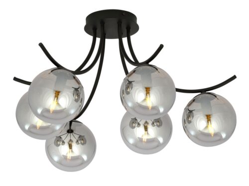 Plafondlamp Daurmek zwart Ø14 cm met grafietglas en 6 lichtpunten in moderne vorm