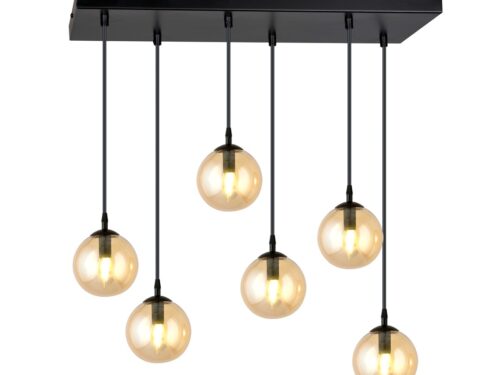 Hanglamp Sieskura Zwart Ø14 cm met 6 amberkleurige glazen bollen en verstelbare hoogte