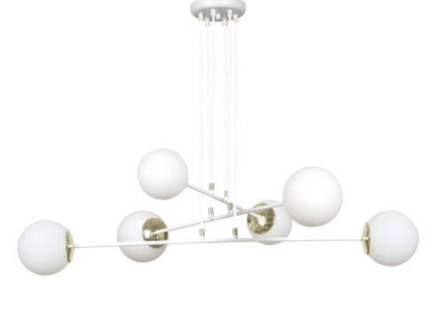 Hanglamp Amalthea Wit Ø15 cm met verstelbare hoogte, witte glazen bollen en goudkleurige details