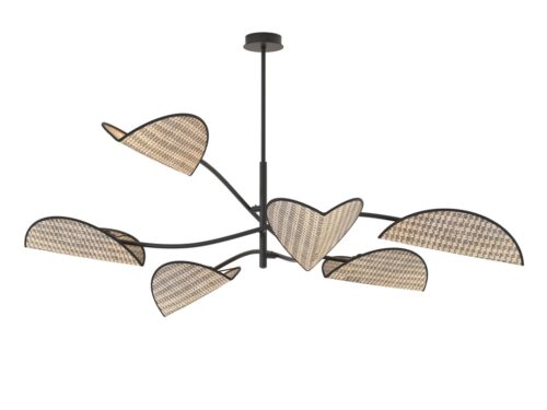 Plafondlamp Brummaro Zwart met zes bruine kappen en zwart gepoedercoat staal voor sfeervol licht