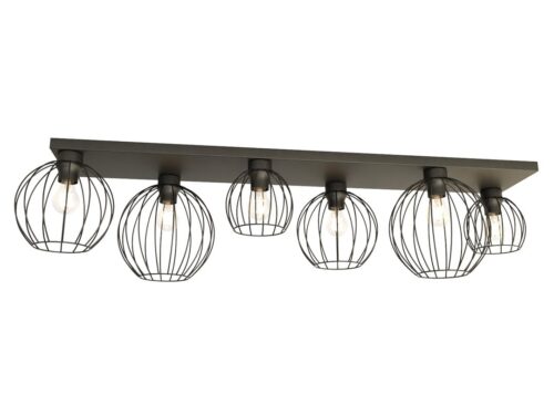 Plafondlamp Jooldum zwart Ø24 cm met zes open draadkappen en industriële uitstraling
