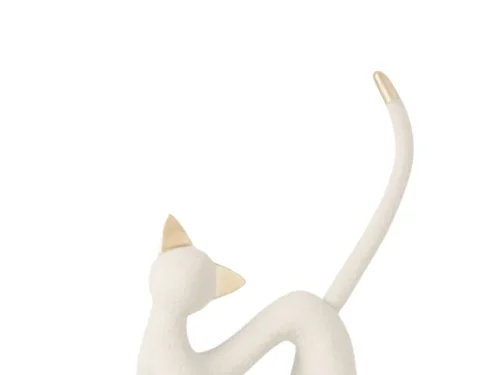 Decoratiefiguur Nordin kattenbeeldje van grijs polyresin met gouden accenten, 44 cm hoog