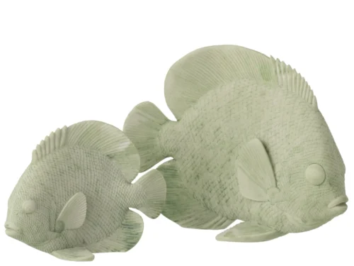 Decoratiefiguur Teelvaro groen polyresin, grote vis met gedetailleerde schubben en vinnen