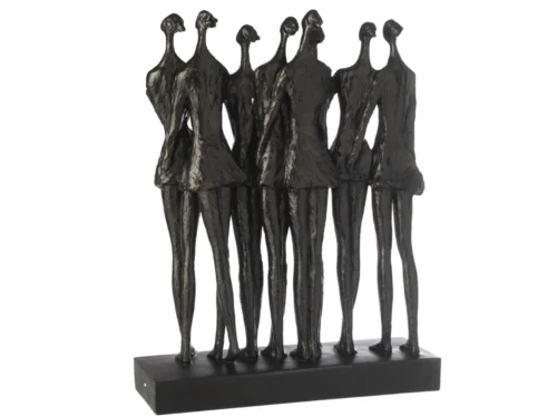 Beeld Stiellio polyresin zwart, slanke groep figuren op voet als moderne woonaccessoire