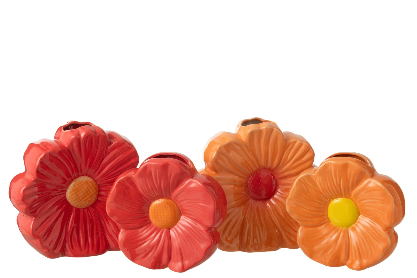 Set van 2 Miessora porseleinen bloemenvaasjes in rood en oranje, bloemvormig en 22 cm hoog