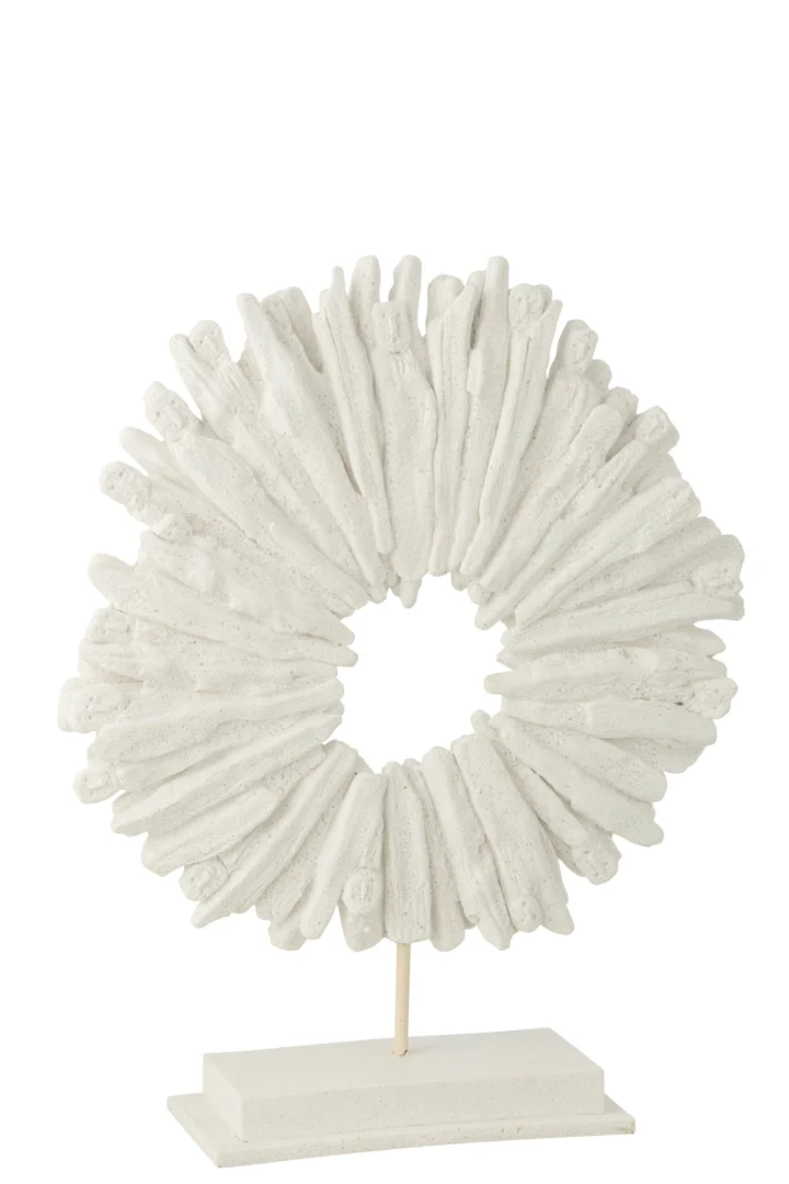 Beeld Neirroro wit polyresin, elegant ringvormig design op voet, H44,5 cm