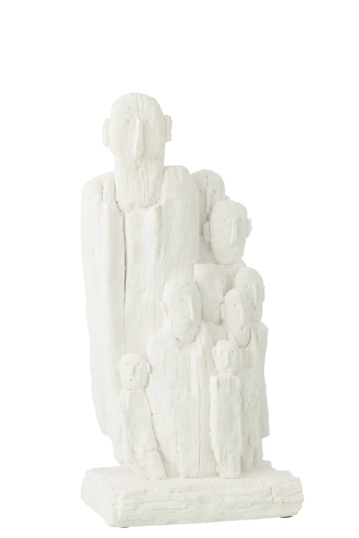 Beeld Sieskona polyresin wit, slank abstract figuurbeeld met gelaagde vormen, H37,5 cm