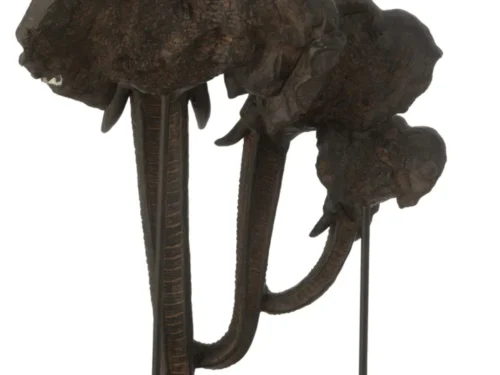 Flardond decoratiefiguur olifantenfamilie bruin polyresin op sokkel met metalen accenten, H43,5 cm