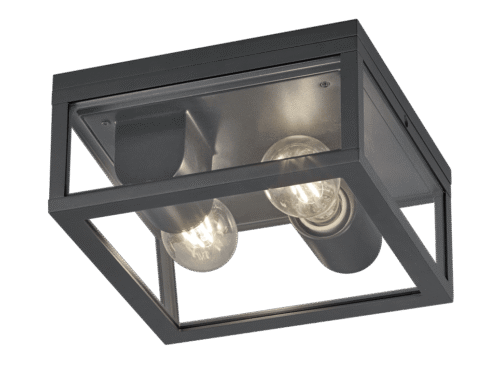 Plafondlamp Mallorca Antraciet set van 3 met strakke vorm, helder glas en vintage buitenuitstraling