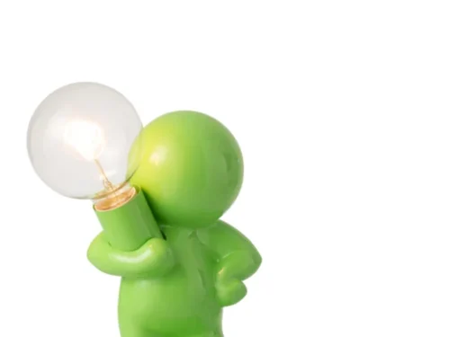 Groene Tafellamp Beensum H30,5 cm in speels figuurdesign met bolvormige lichtbron en snoerschakelaar
