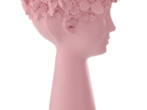 Lampenkap Slaurrona Roze met bloemenrand in lichtroze, opvallend sculpturaal design van kalkpoeder en hars