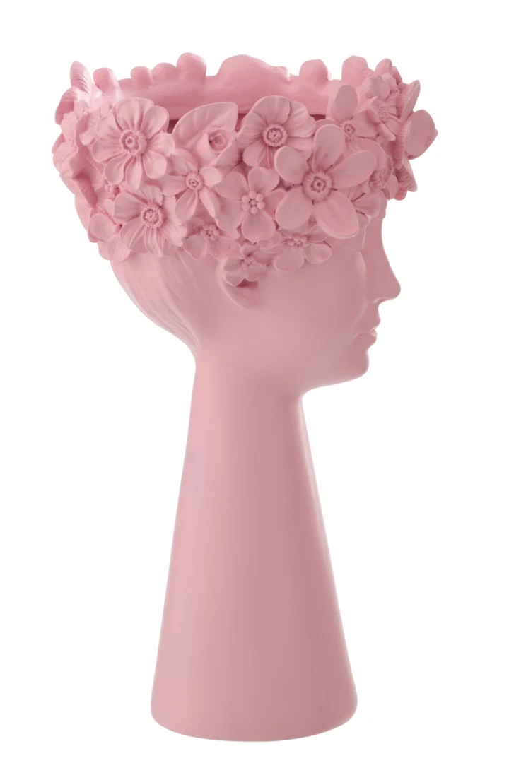Lampenkap Slaurrona Roze met bloemenrand in lichtroze, opvallend sculpturaal design van kalkpoeder en hars