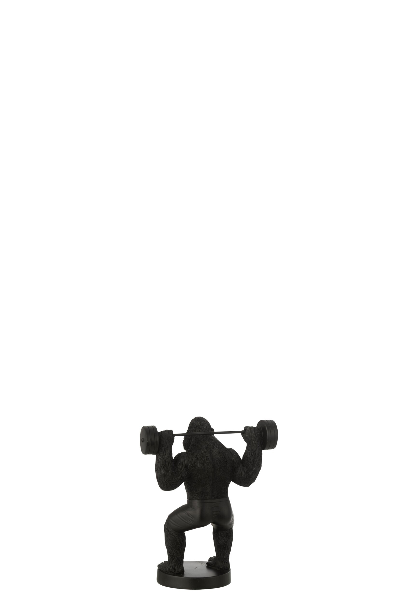 Beeld Pummine polyresin zwart gorilla met halters, krachtige decoratie H25,5 cm