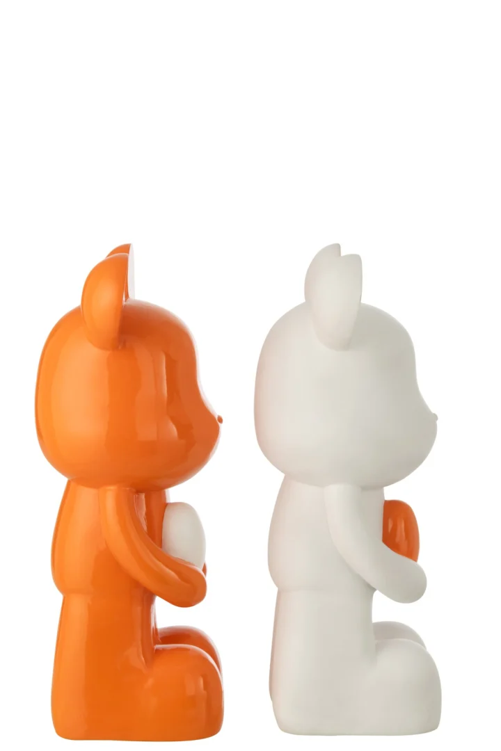 Set van 2 staaldek decoratiefiguren in wit en oranje polyresin, 60 cm hoog met strakke vormen