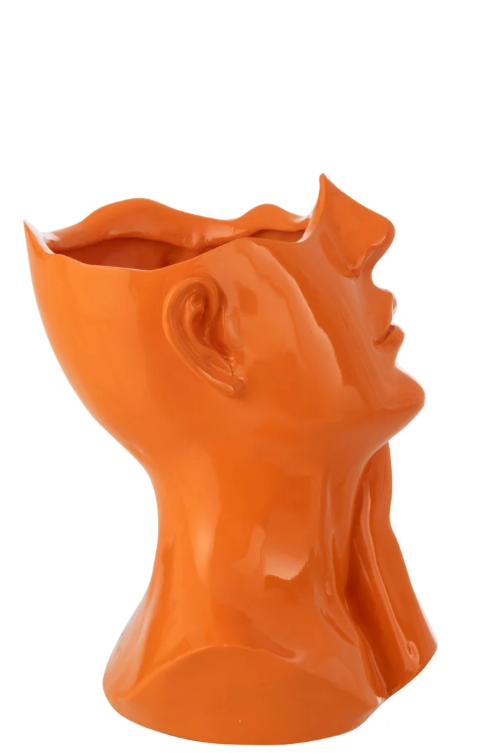 Bloempot Slundel oranje polyresin met elegante gezichtsvorm, 27,5 cm hoog
