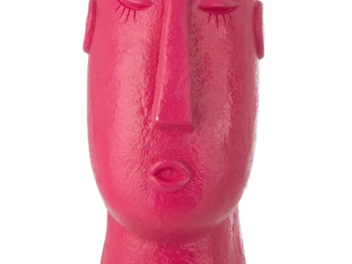Roze Grultora buitenvaas met sculpturaal gezicht, 43 cm hoog, van stevig MGO