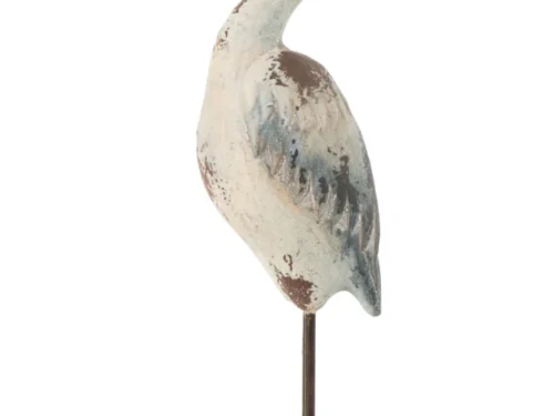 Decoratiefiguur Hurdio Blauw 74 cm, slank vogelbeeld met antieke afwerking op metalen standaard