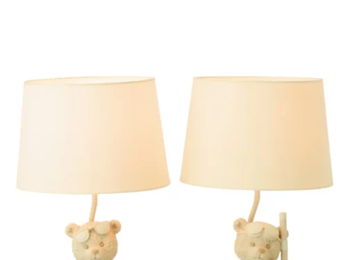 Set van 2 tafellamp Stiendaro polyresin H48 cm, beige beren met lampenkap en snoer