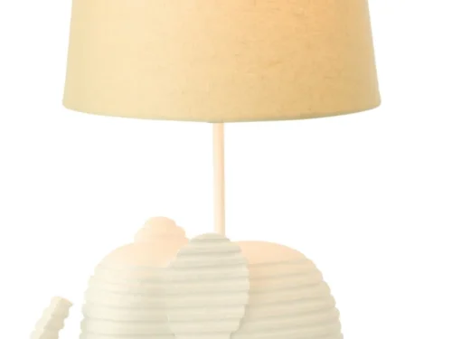 Tafellamp Haannes polyresin H48 cm met witte gestreepte olifantenvoet en beige kap